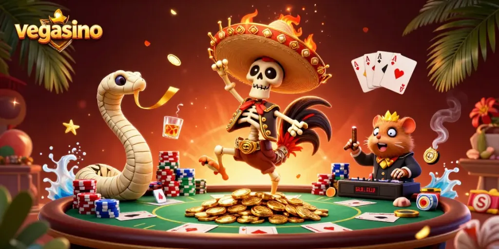 Experience the thrill of vegasino with vibrant 3D characters and casino elements in action.