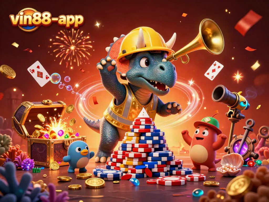 Experience the thrill of vin88-app with exciting poker chip stacks and vibrant celebrations.
