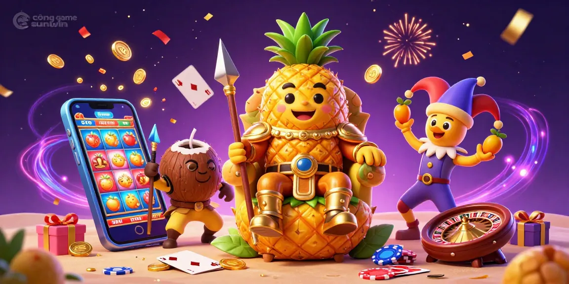 Experience thrilling adventures at cổng game sunwin with the golden pineapple king and vibrant casino elements.