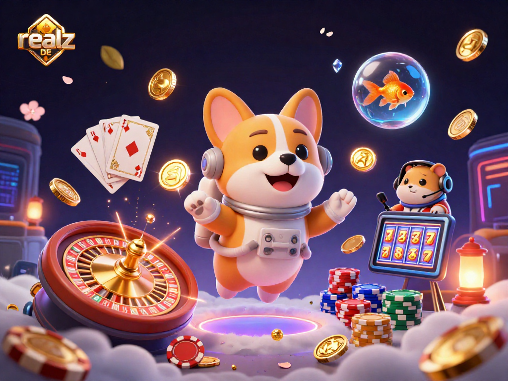 Spiele im brandneuen Casino realz DE mit einem 3D-Cartoon-Astronauten und schwebenden Bonus-Elementen.