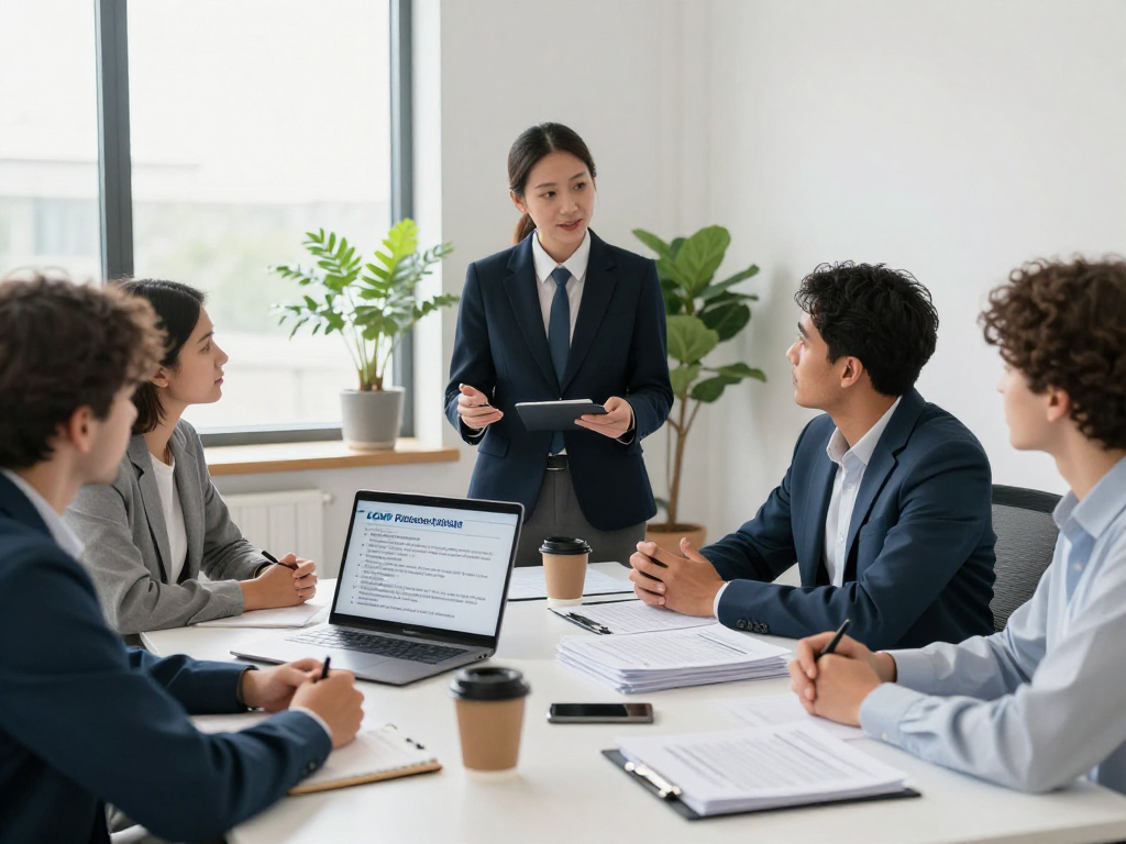 Vermessungsbüros und ÖbVI im Beratungsgespräch zur DSGVO-Compliance in einem modernen Büro.