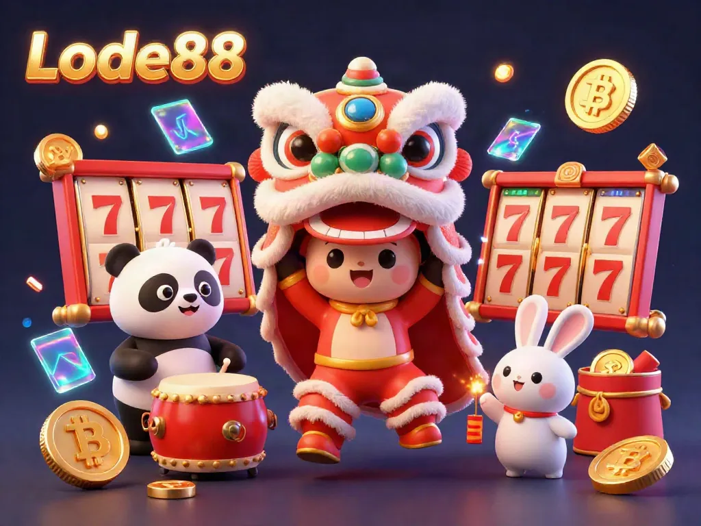 Experience thrilling Lode88 gameplay with vibrant slot symbols and engaging characters in a festive celebration.