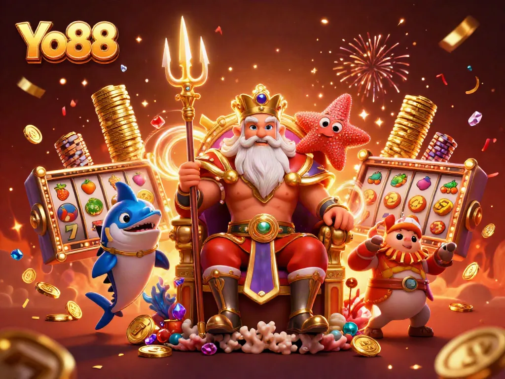Experience thrilling moments at Yo88 with vibrant slot reels and a lively sea king