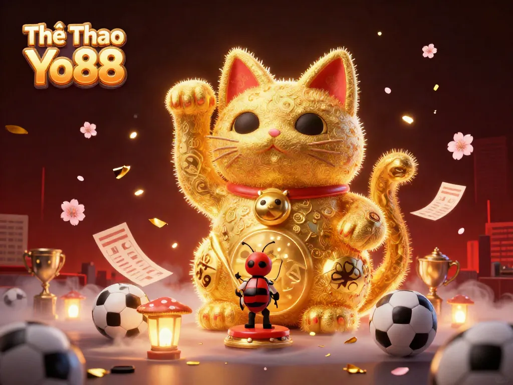 Bettors engage with Thể Thao Yo88 sports betting action illuminated by lively symbols and cherry blossoms.