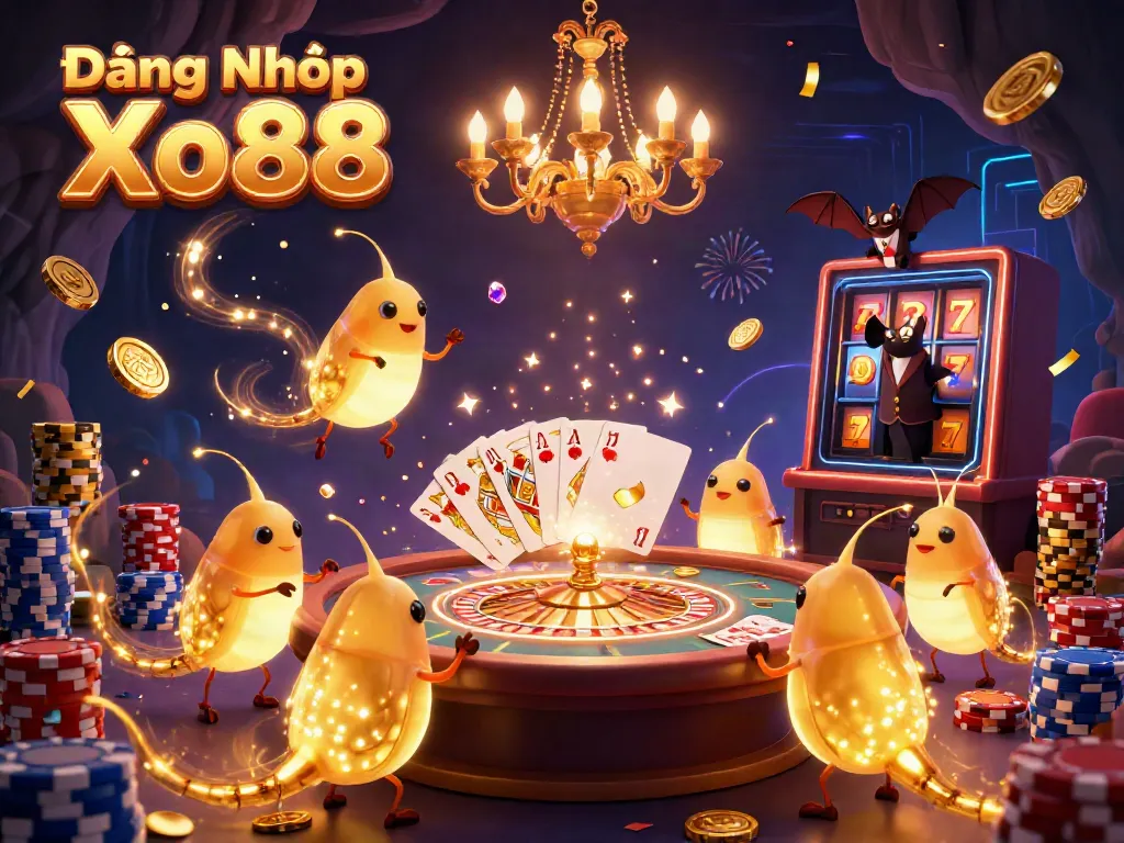 Experience a vibrant cave casino illuminated by glowworms while enjoying Đăng Nhập Xo88 gameplay.