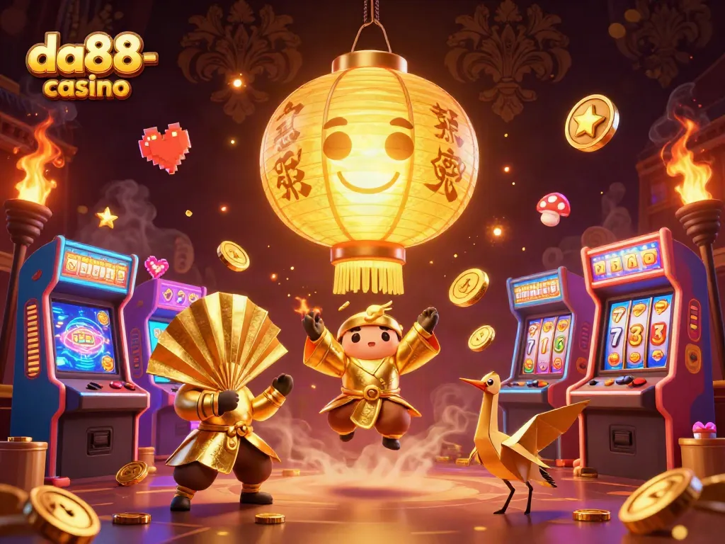 Experience exciting gameplay with da88-casino's vibrant gaming scene featuring golden characters and slot elements.