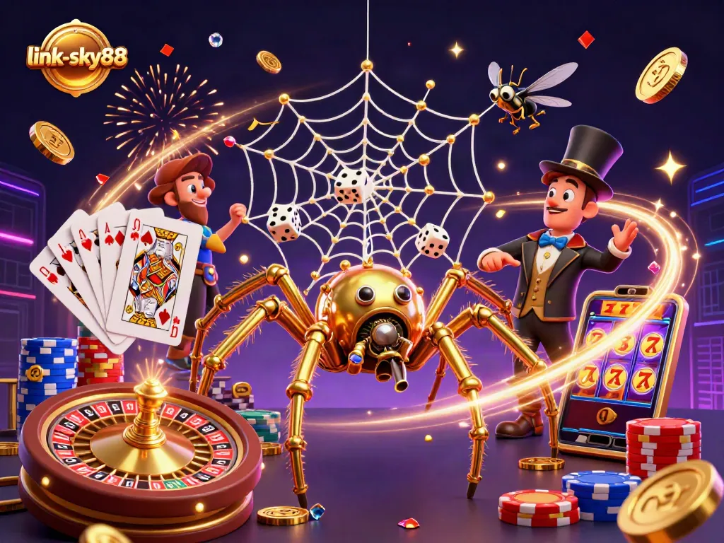 Experience thrilling action at link-sky88 casino with vibrant 3D scenes of golden rewards and dynamic games.