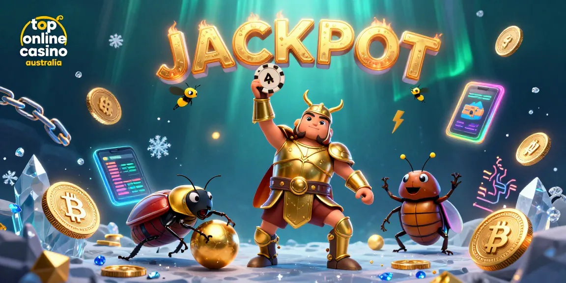 Experience winning at the top online casino Australia with colorful 3D characters and crypto elements.